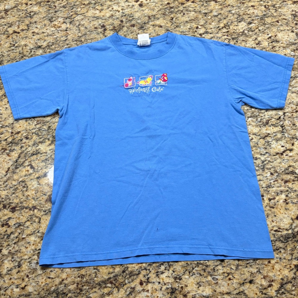 Rainforest Cafe Butterfly Embroidered T-Shirt Blue Souvenir Medium ws